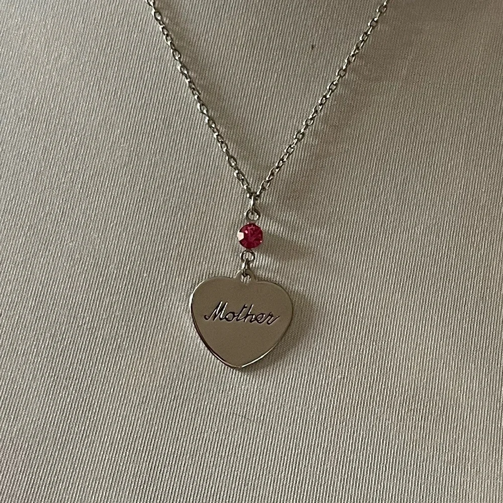 Mother Heart Pendant Necklace w/ Pink Crystal Accent | Gift Ready